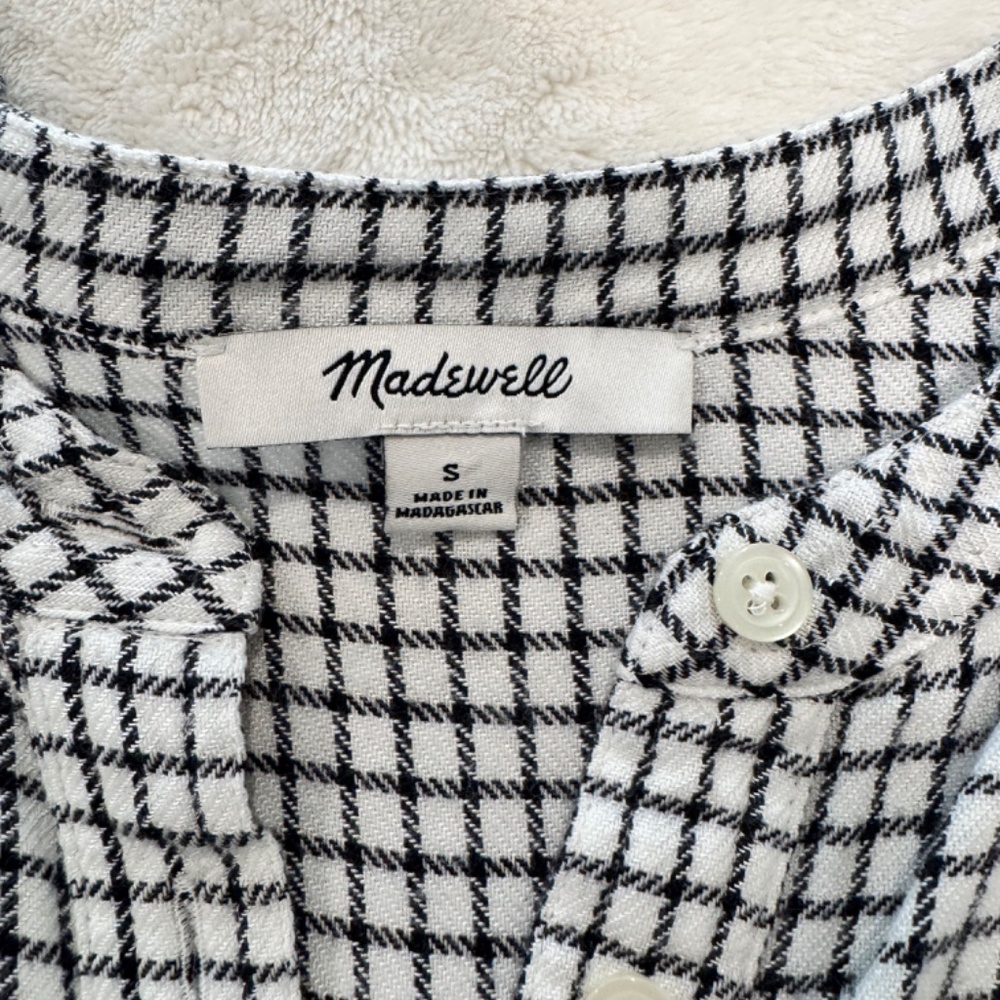 Madewell Women's S Wellspring Tunic Popover In Windowpane Long Sleeve Shirt